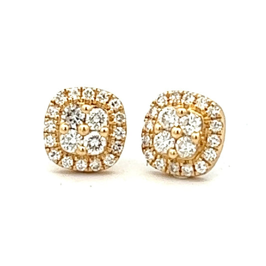.51cttw Diamond Cluster Stud Earrings | 18k Yellow Gold