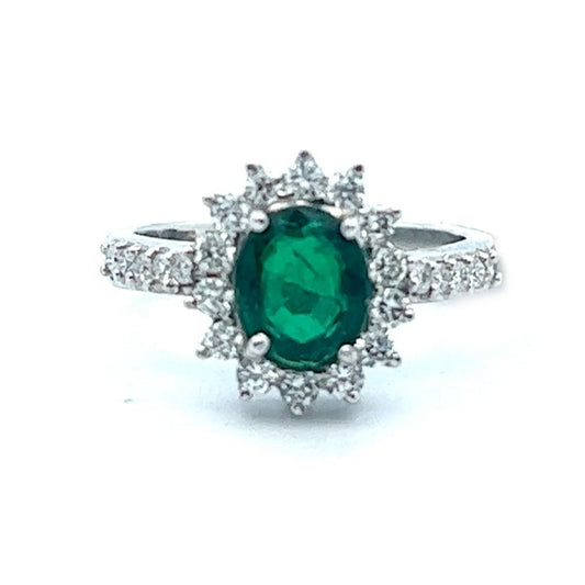 2.14cttw Oval Emerald Ring With Diamonds | 18k White Gold