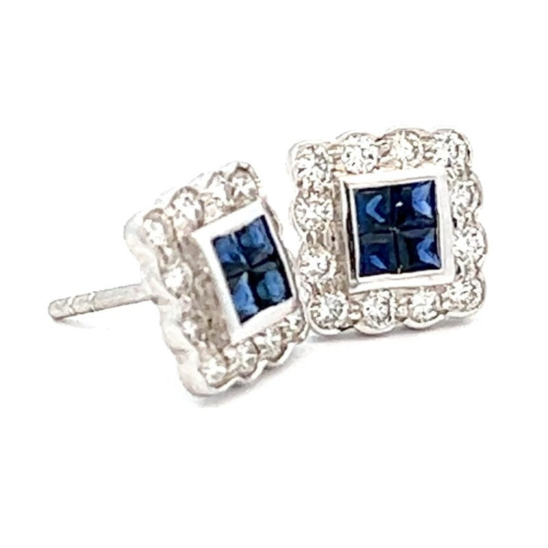 0.65cttw Picture Frame Sapphire and Diamond Earrings | 18k White Gold