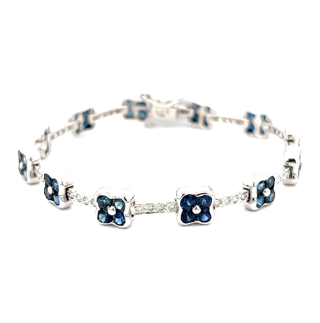 8.36cttw Sapphire and Diamond Bracelet | 18k White Gold