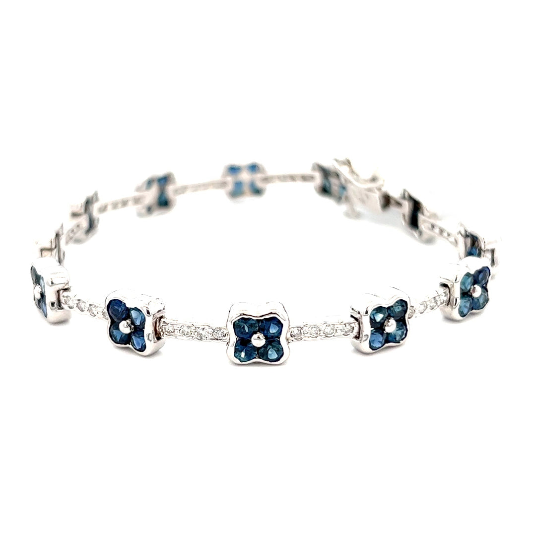 8.36cttw Sapphire and Diamond Bracelet | 18k White Gold