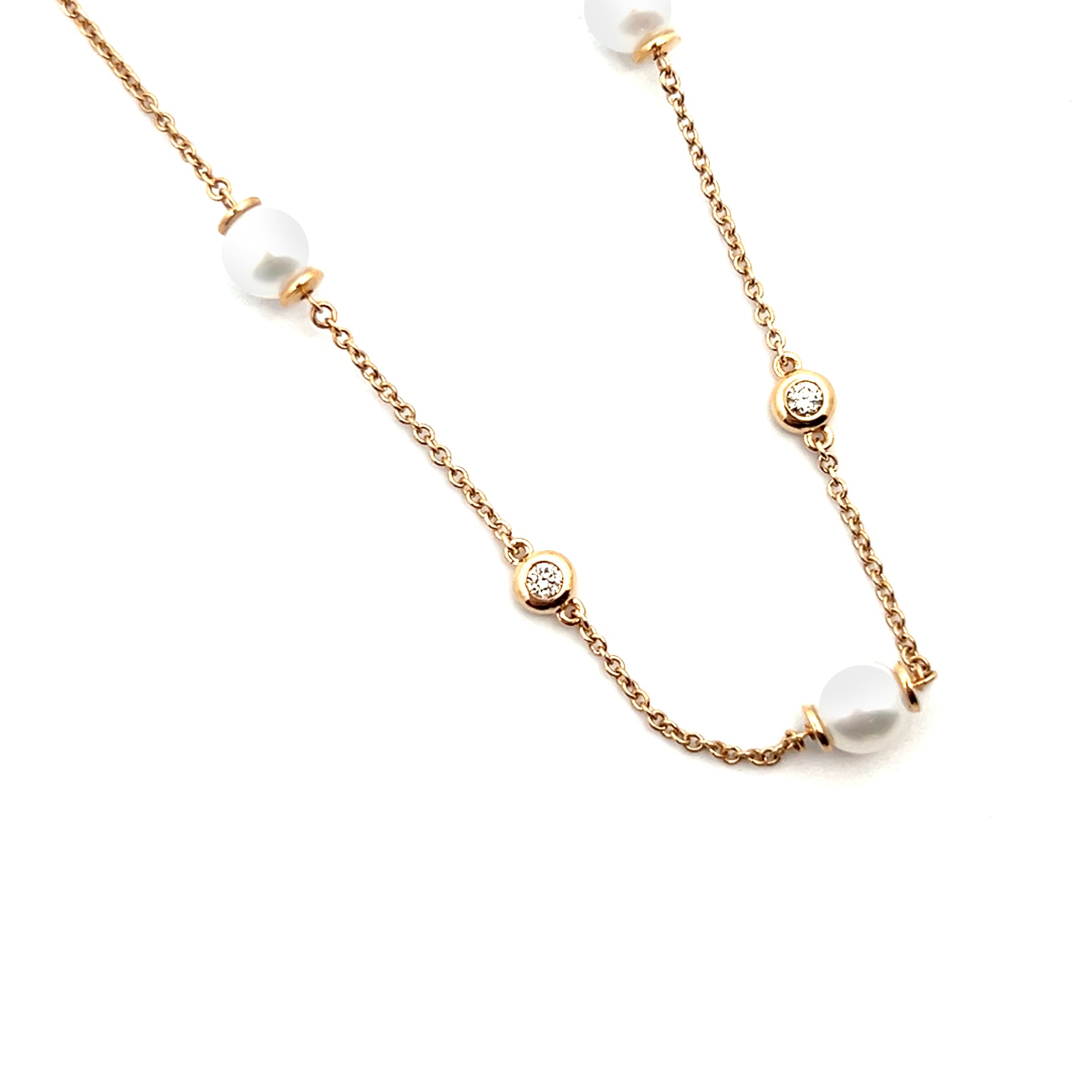 0.33cttw Gold and Pearl Necklace | Pearl and Diamond Necklace