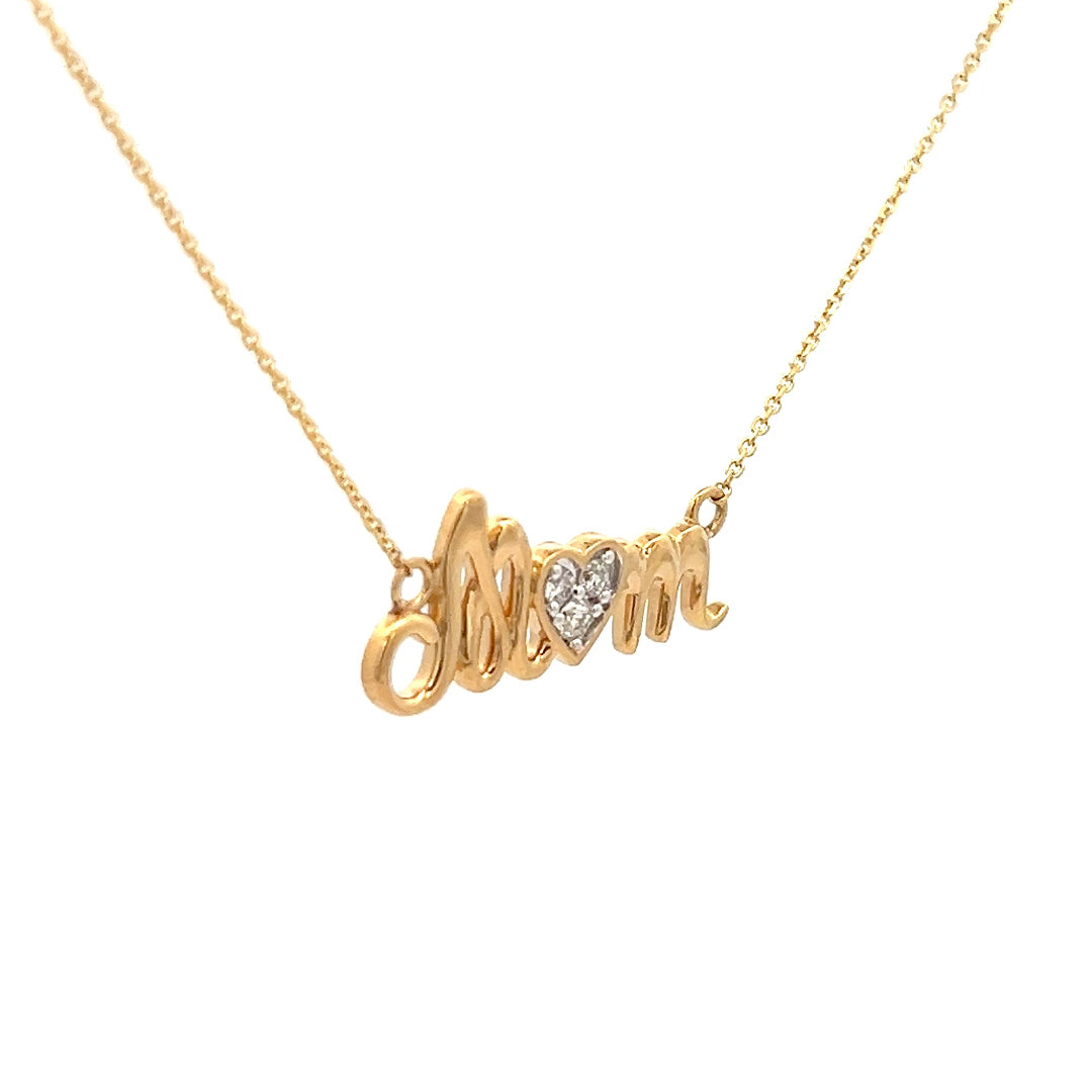 .09cttw Mothers Day Necklace | Yellow Gold Mom Necklace | Diamond Heart