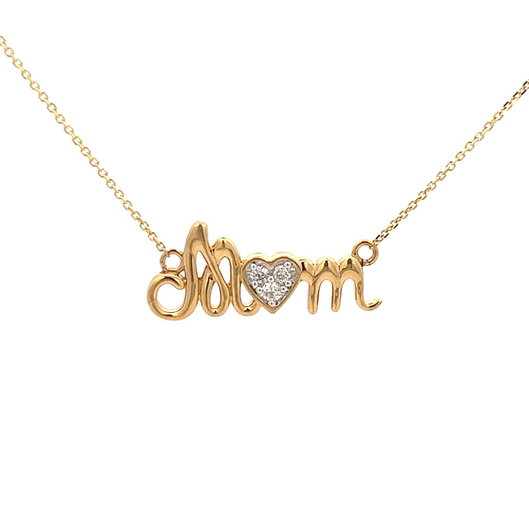 .09cttw Mothers Day Necklace | Yellow Gold Mom Necklace | Diamond Heart