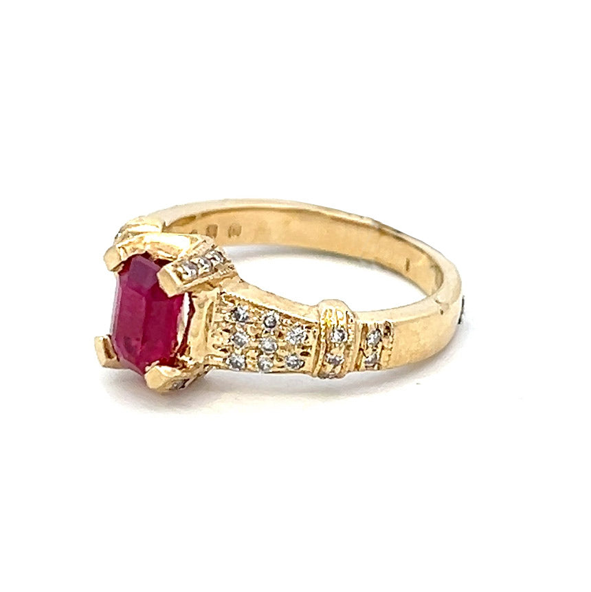 1.62 Gold Ruby Ring | Emerald Cut Ruby Engagement Ring | Ruby Ring 14k