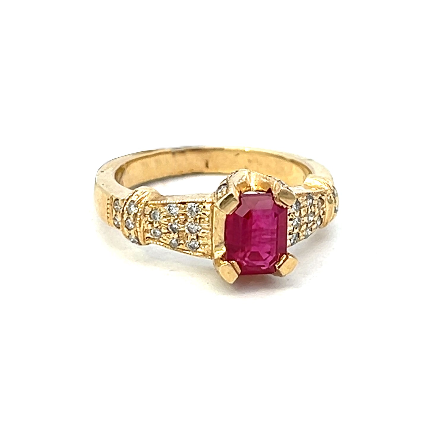 1.62 Gold Ruby Ring | Emerald Cut Ruby Engagement Ring | Ruby Ring 14k