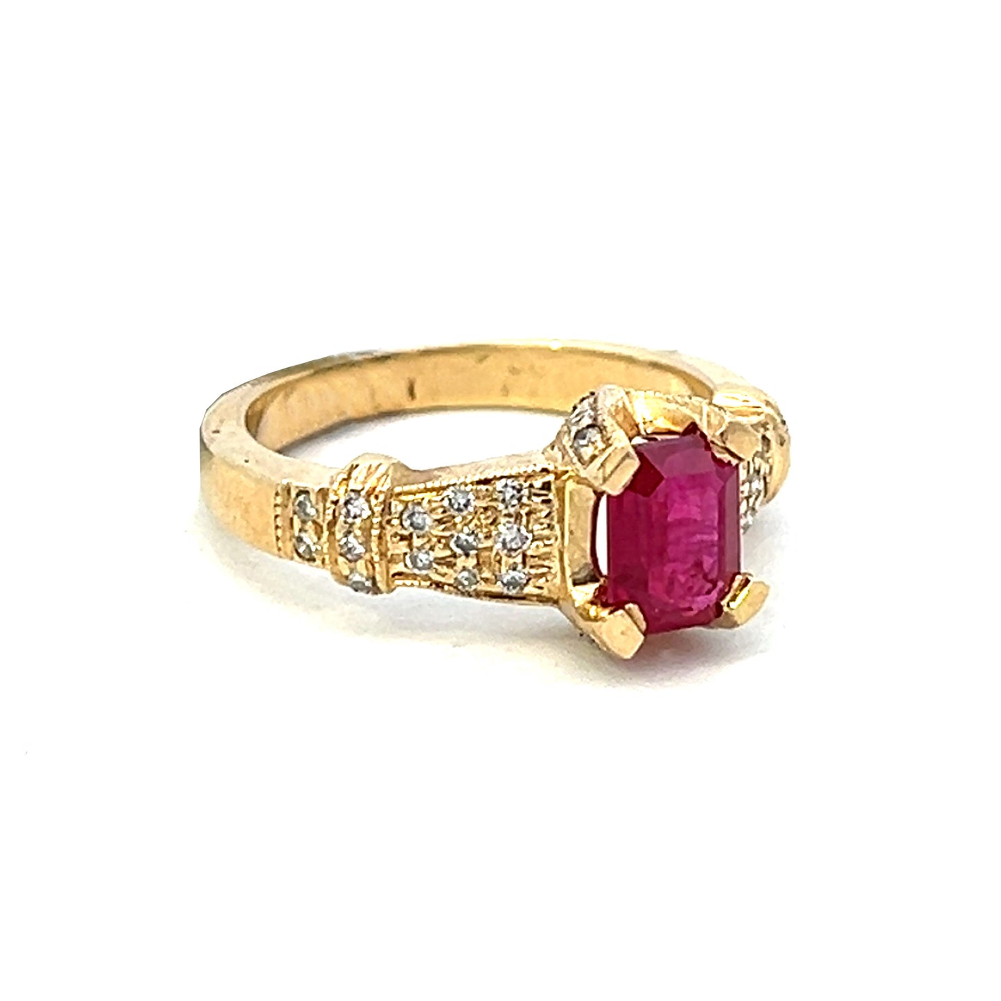 1.62 Gold Ruby Ring | Emerald Cut Ruby Engagement Ring | Ruby Ring 14k