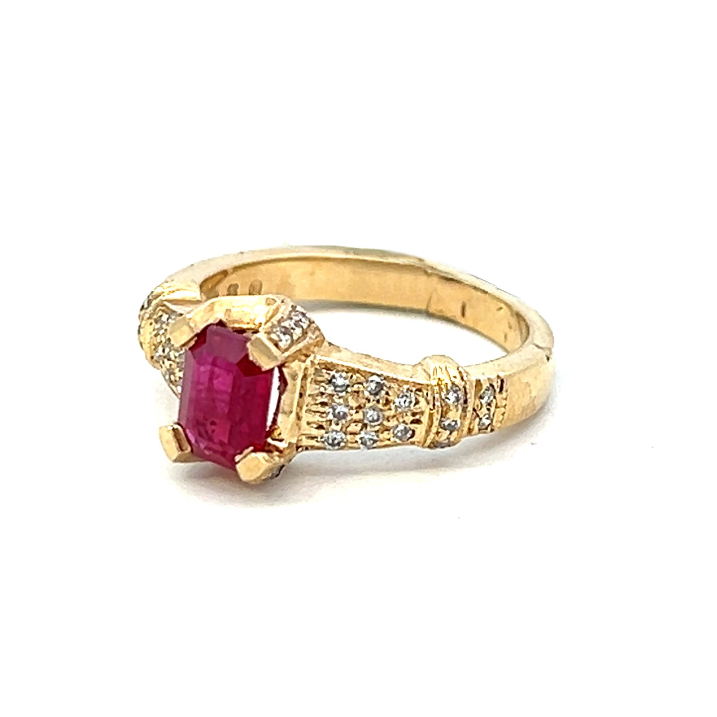 1.62 Gold Ruby Ring | Emerald Cut Ruby Engagement Ring | Ruby Ring 14k