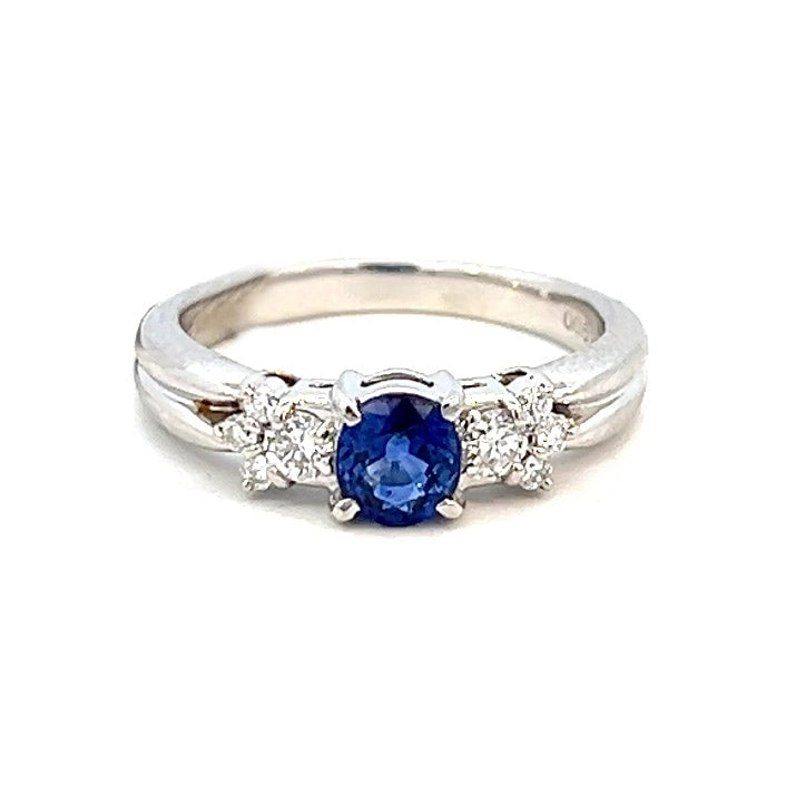 0.88cttw Sapphire Ring | Platinum Ring | Blue Sapphire and Diamond Ring