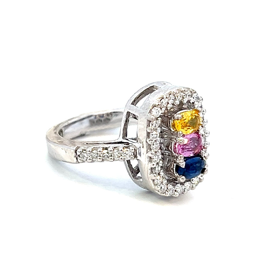 1.34cttw Sapphire and Diamond Ring | Multi Color Gemstone Ring | 14k Gold