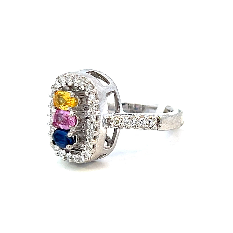 1.34cttw Sapphire and Diamond Ring | Multi Color Gemstone Ring | 14k Gold