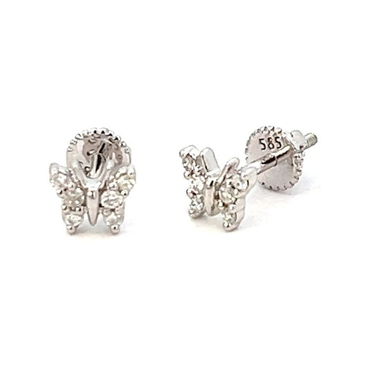 .10cttw Butterfly Stud Earrings | Diamond Butterfly Earrings | 14k White Gold