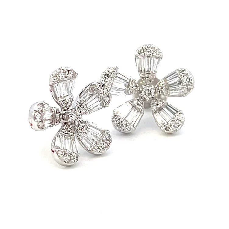 1.15cttw Floral Stud Earrings | Diamond Flower Earrings | 14k White Gold