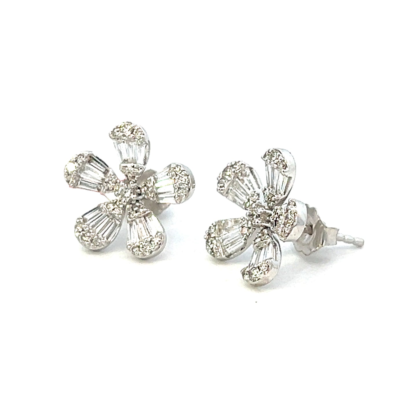 1.15cttw Floral Stud Earrings | Diamond Flower Earrings | 14k White Gold