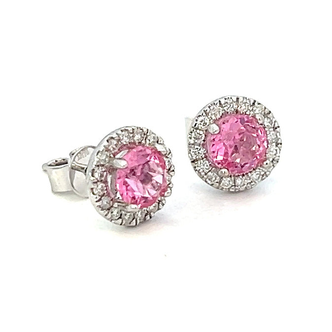 1.50cttw Pink Sapphire Stud Earrings | Pink Sapphire Earrings | 14k White Gold