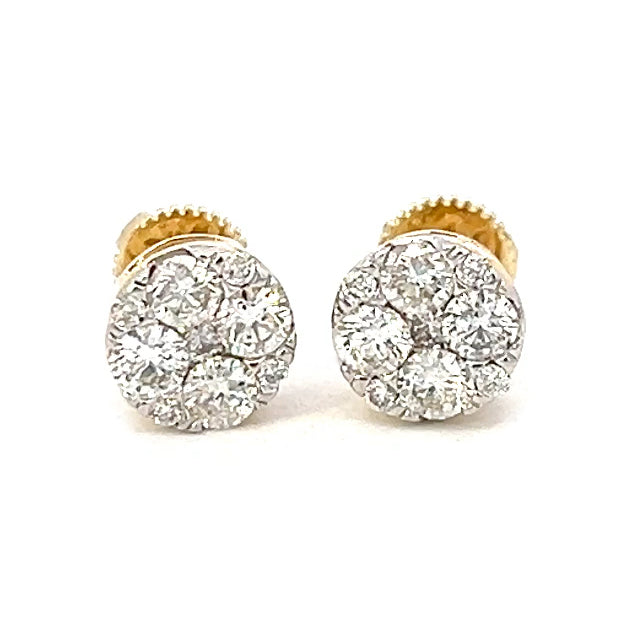 1.09cttw Pave Stud Earrings | Diamond Earrings Pave | 14k Yellow Gold