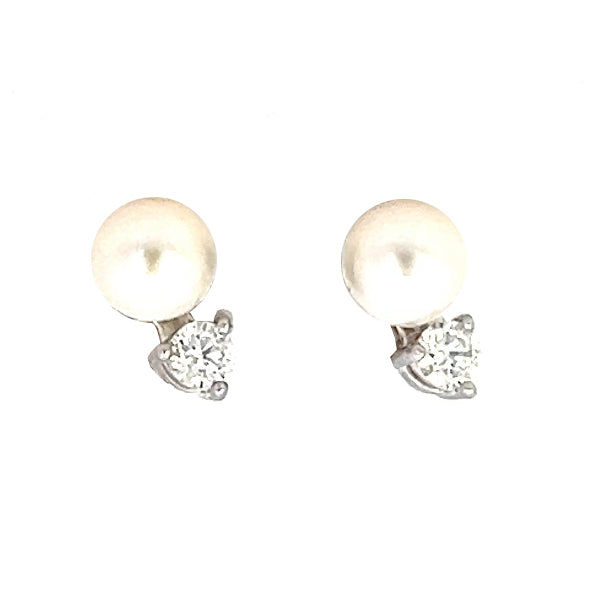 5mm Pearl and Diamond Stud  Earrings | Pearl Earrings Stud | 14k White Gold