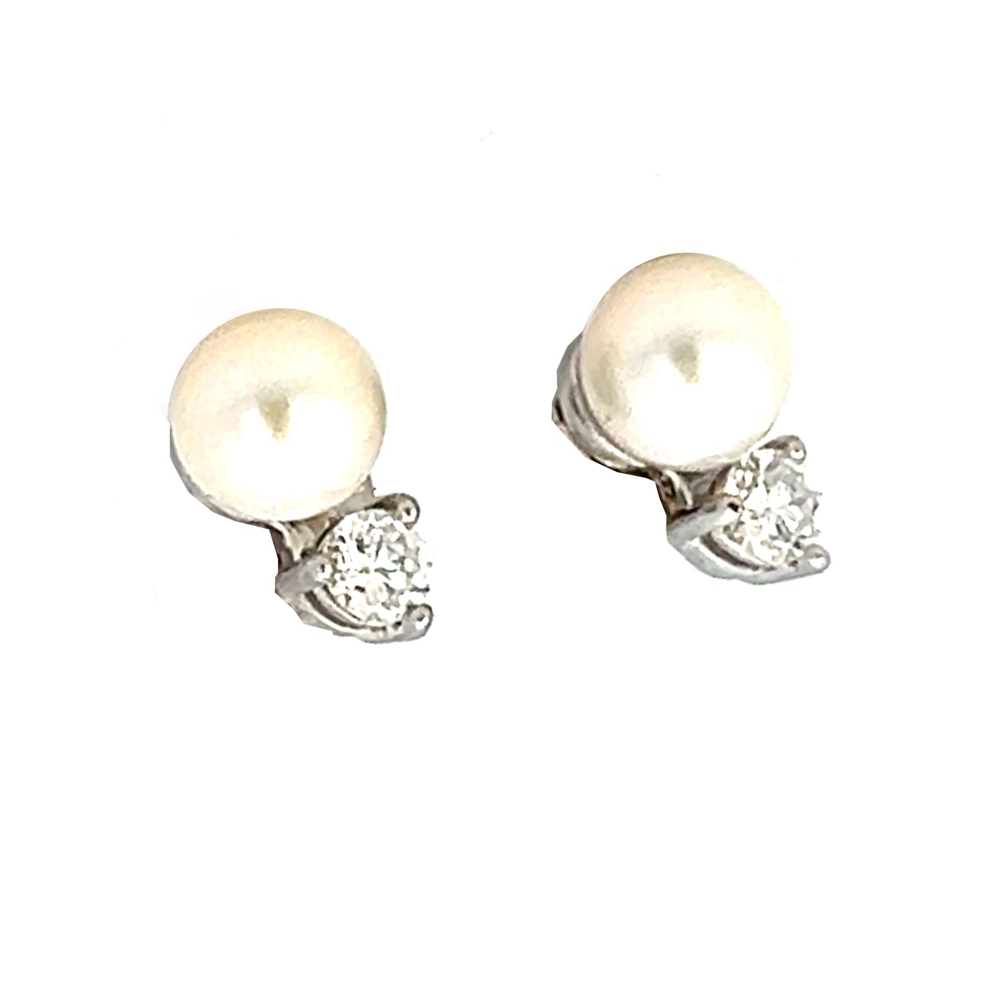 5mm Pearl and Diamond Stud  Earrings | Pearl Earrings Stud | 14k White Gold