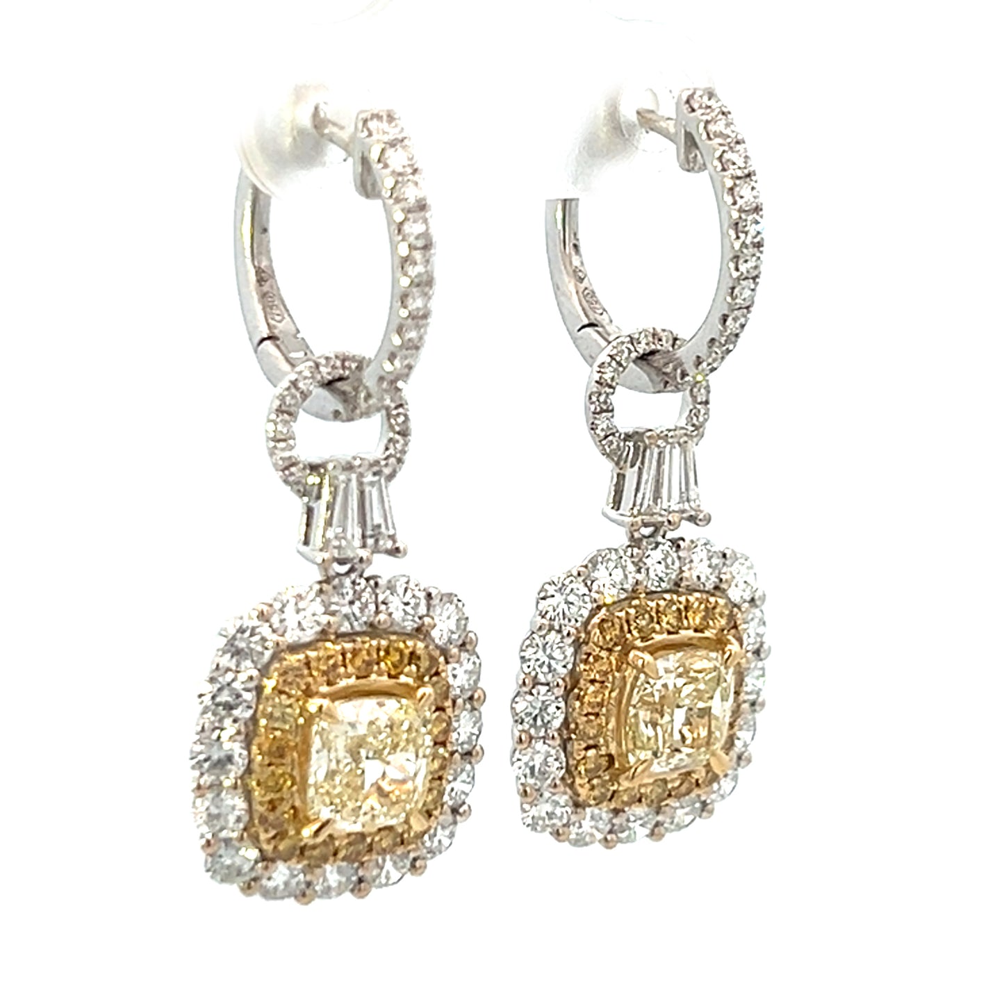 5.62cttw Diamond Dangle Drop Earrings | White Gold Dangle Earrings | Yellow Diamond Dangle Drop Earrings | 14k White Gold Earrings