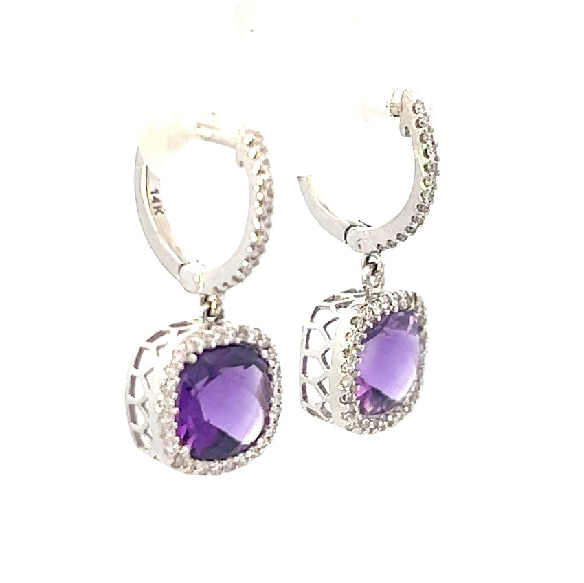 2.95cttw Amethyst Earrings | Amethyst Dangle Earrings | 14k White Gold Earrings