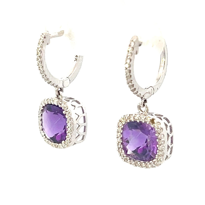 2.95cttw Amethyst Earrings | Amethyst Dangle Earrings | 14k White Gold Earrings