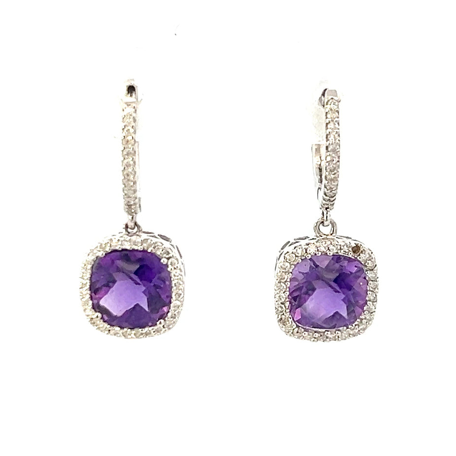 2.95cttw Amethyst Earrings | Amethyst Dangle Earrings | 14k White Gold Earrings