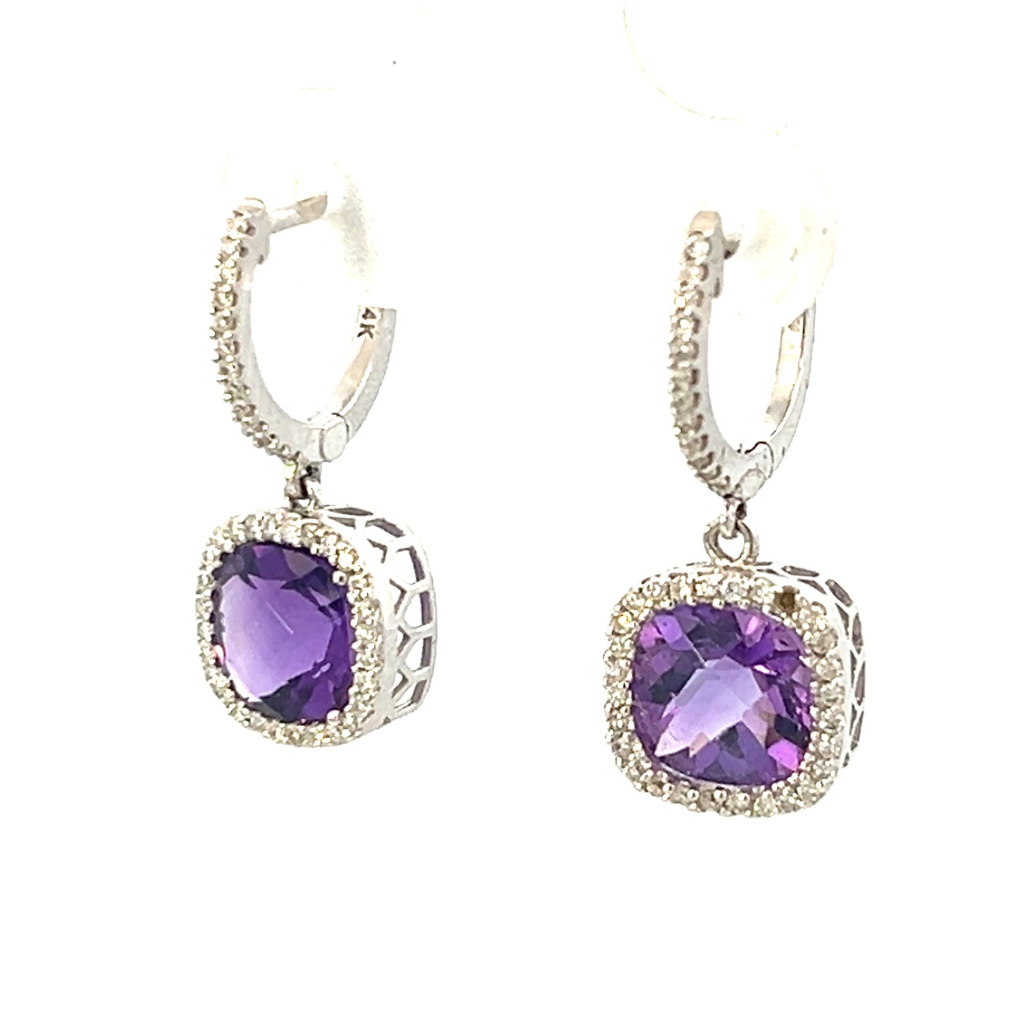 2.95cttw Amethyst Earrings | Amethyst Dangle Earrings | 14k White Gold Earrings