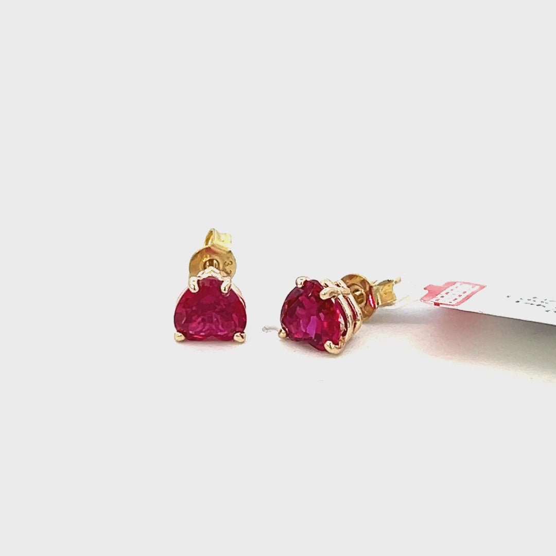 Video of a pair of 1.00cttw Ruby Stud Earrings | Gold Ruby Earrings Video | 14k Yellow Gold Earrings Video