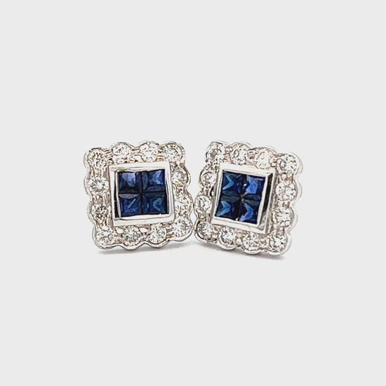 0.65cttw Picture Frame Sapphire and Diamond Earrings Video | 18k White Gold