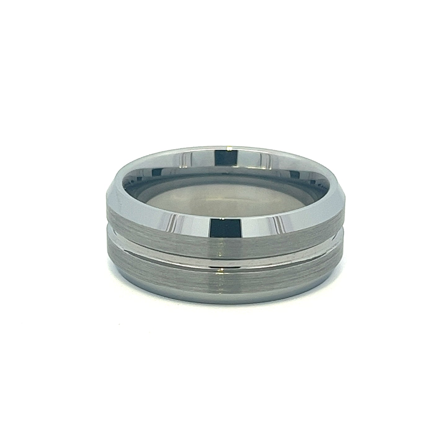 Silver Tungsten Ring 9mm With Silver Inlay and Bevel