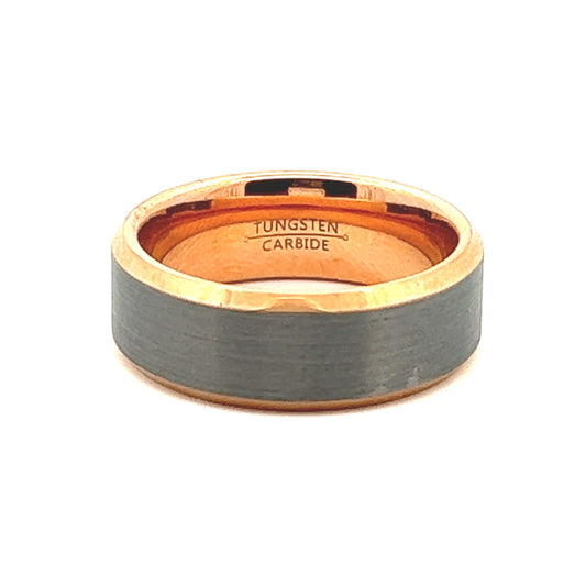 8mm Gunmetal Tungsten Ring With Rose Gold Bevel Accent