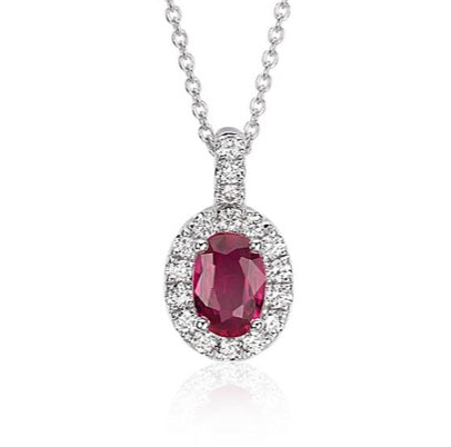 Natural Ruby Necklace 1/15 ct tw Diamonds 10K White Gold