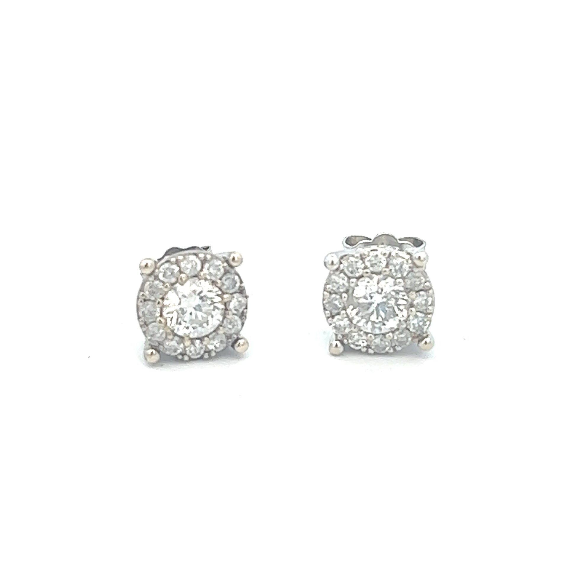 1 Carat Halo Diamond Earrings | 14k White Gold