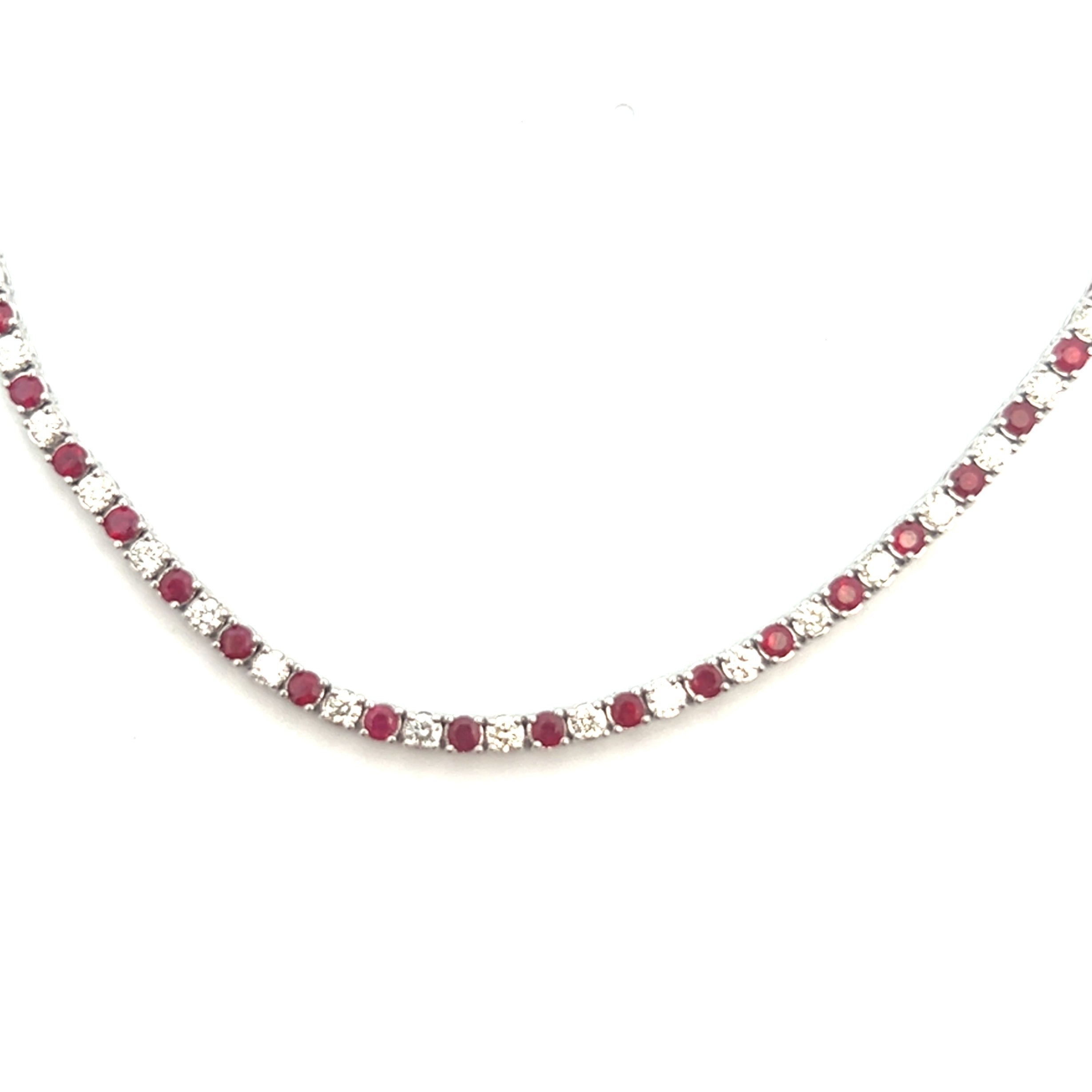 2024 14K white gold genuine ruby & diamond necklace