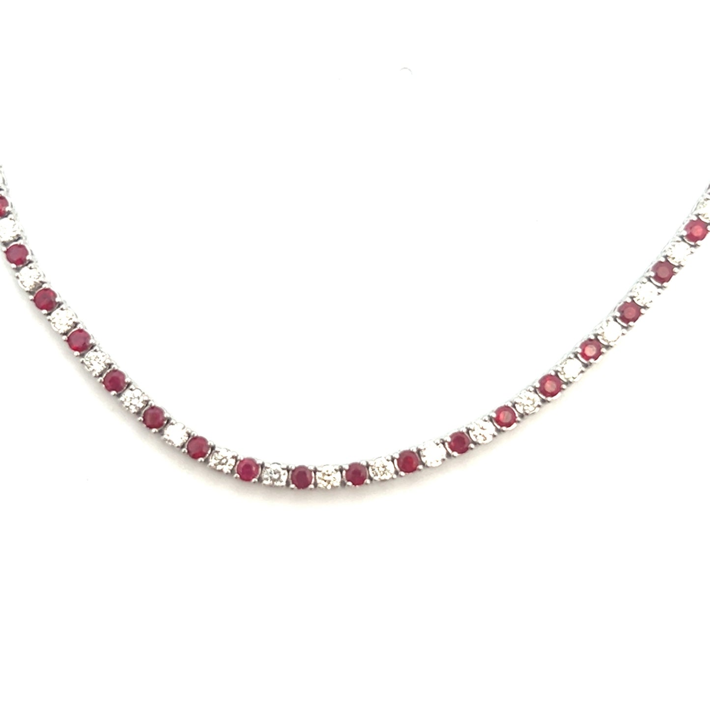 Ruby and Diamond Necklace | 14k White Gold