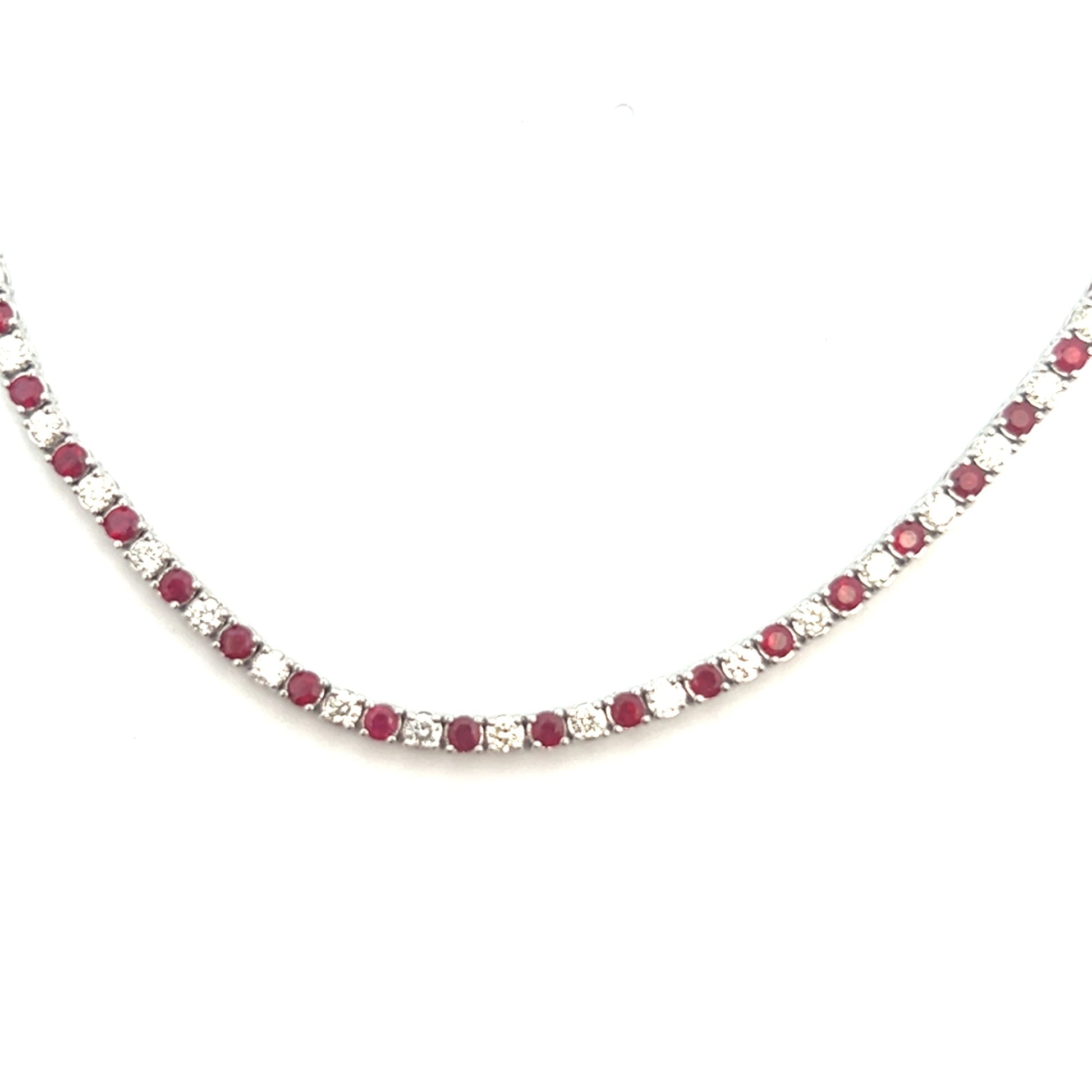 Ruby and Diamond Necklace | 14k White Gold