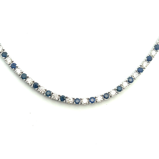7.60cttw Sapphire and Diamond Necklace | 14k White Gold