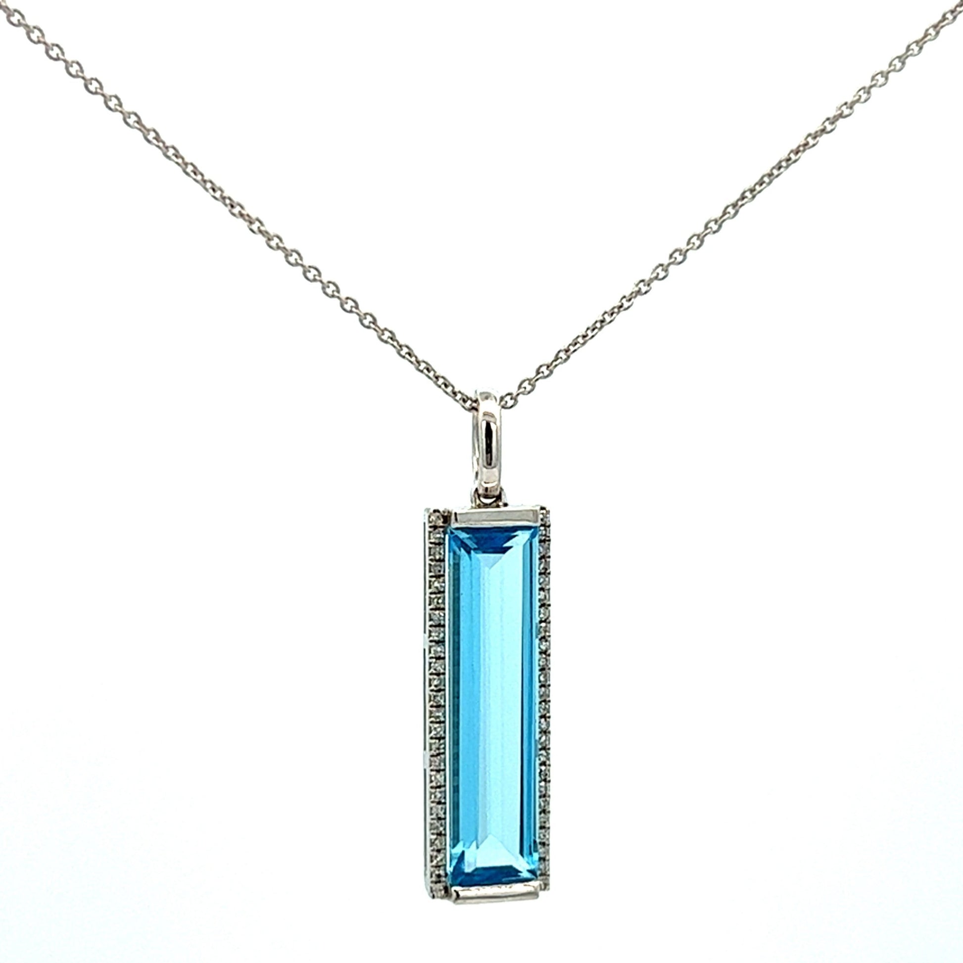 3.95cttw Blue Topaz Necklace with Diamonds | 14k White Gold