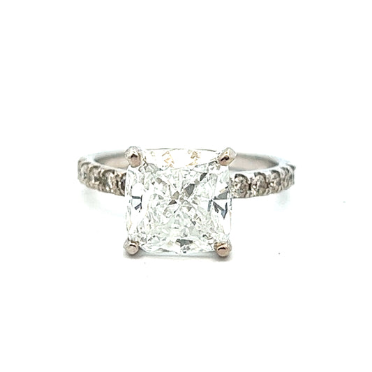 4.57cttw Cushion Cut Diamond Ring | 14k White Gold | Lab Diamond Engagement Ring