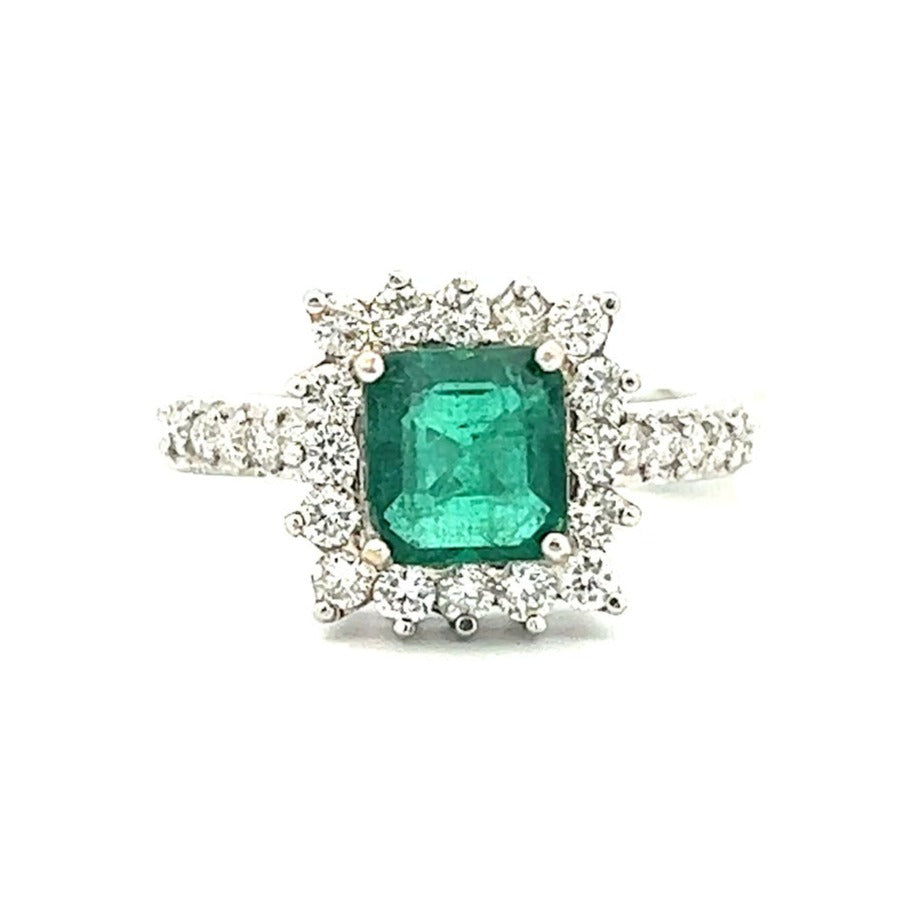2.08cttw Cushion Cut Emerald Ring | 18k White Gold