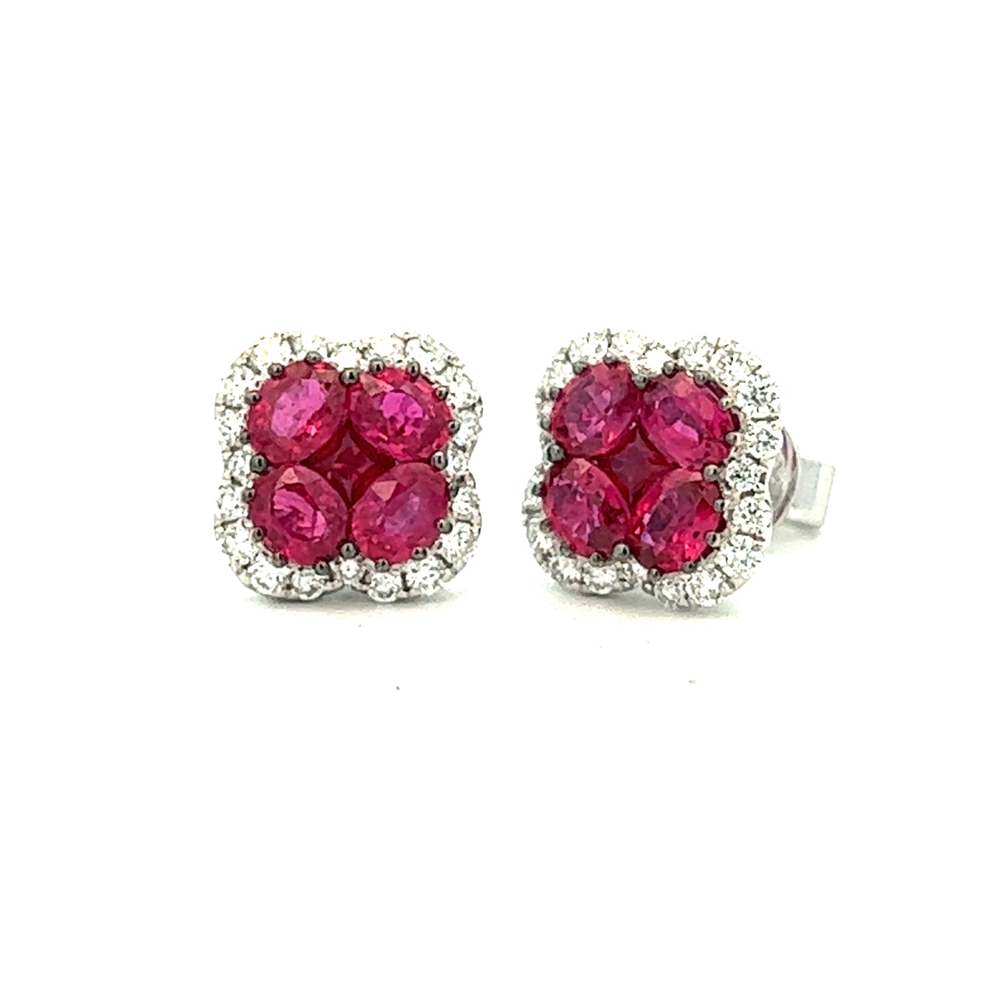 2.08cttw Ruby and Diamond Earrings | 18k White Gold