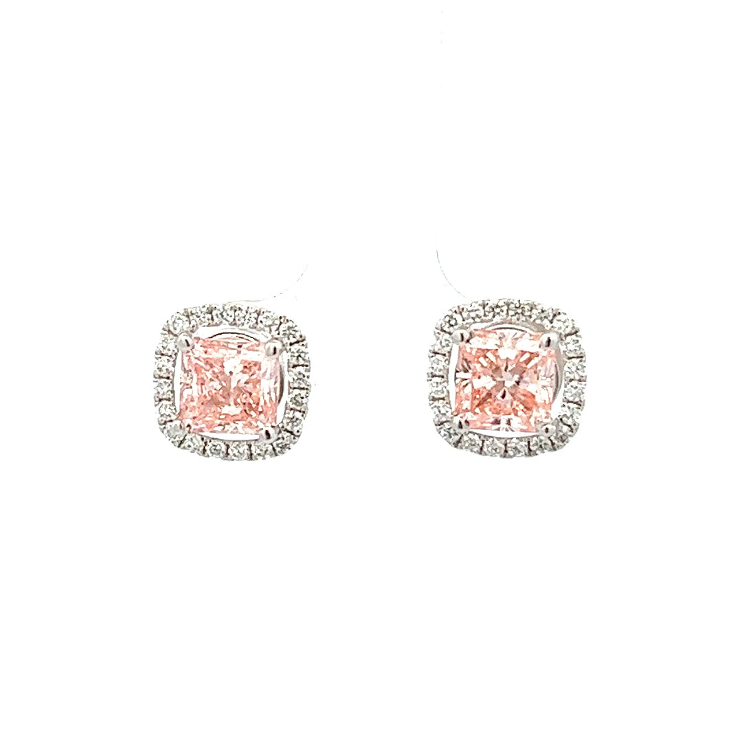 Radiant Cut Pink Diamond Earrings | 18k White Gold