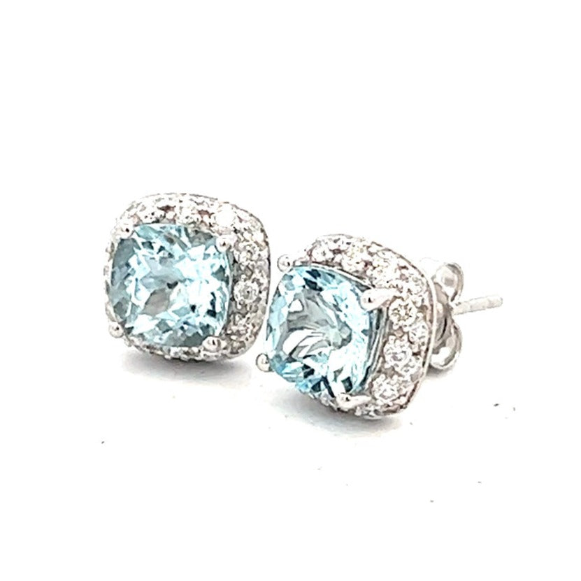 2.34cttw Aquamarine and Diamond Earrings | 14k White Gold