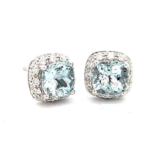 2.34cttw Aquamarine and Diamond Earrings | 14k White Gold