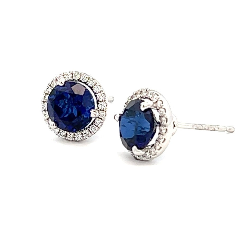 3.5cttw Sapphire and Diamond Earrings | Blue Sapphire and Diamond Earrings