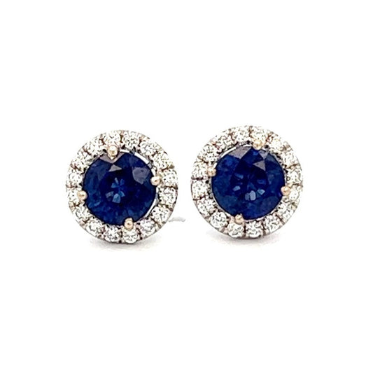  2.33cttw Blue Sapphire and Diamond Earrings | Sapphire and Diamond Earrings