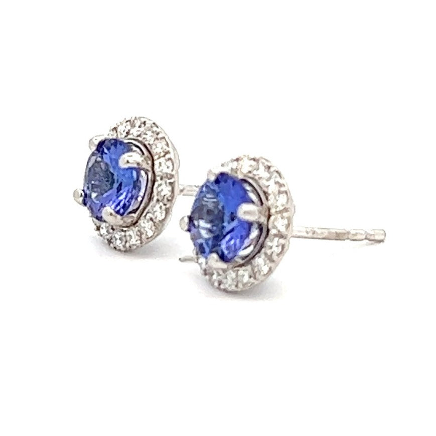 2.17cttw Tanzanite Stud Earrings | Tanzanite Diamond Earrings |18k White Gold