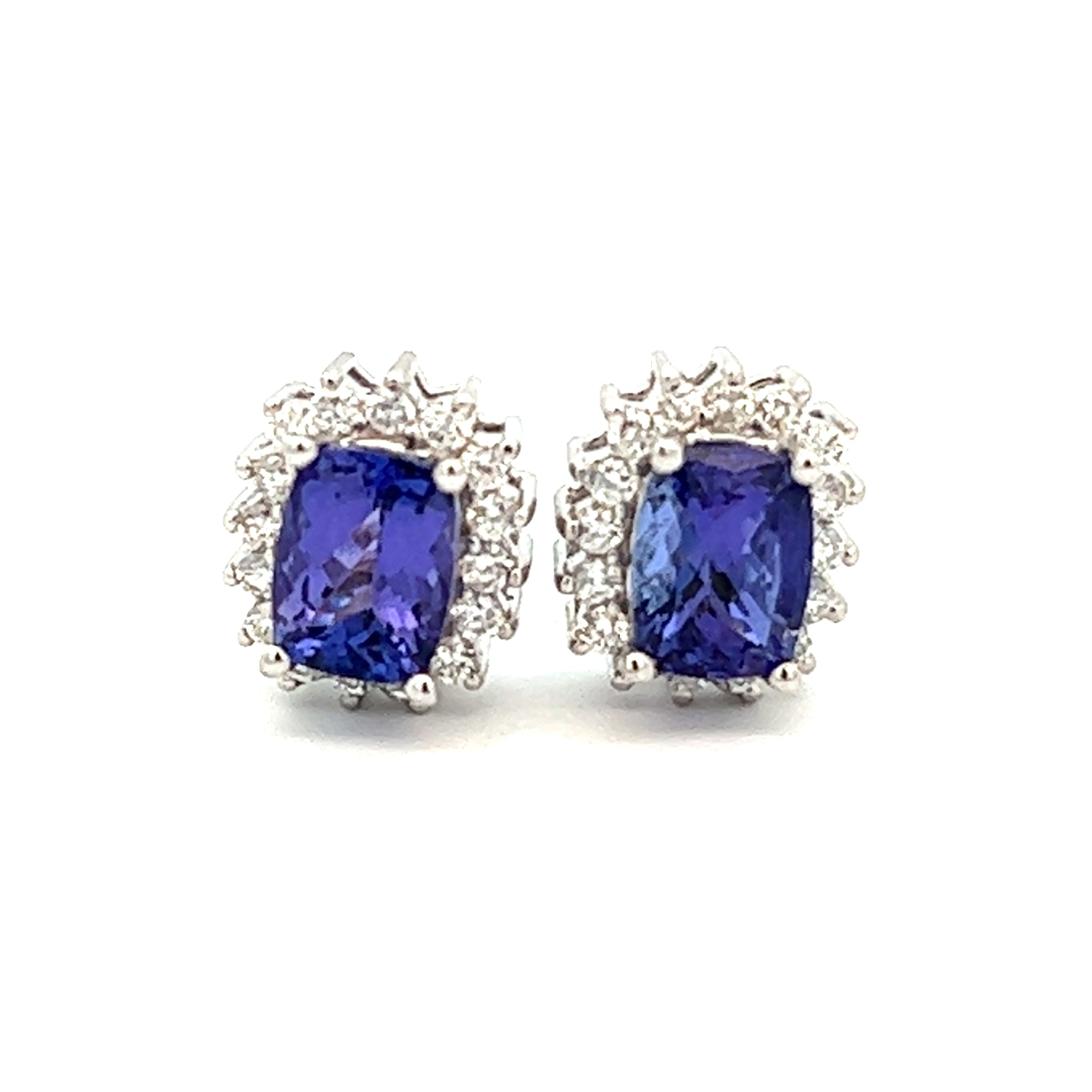 Genuine cheapest 0.76 Cts Tanzanite & Diamond Stud Earring 14k White Gold