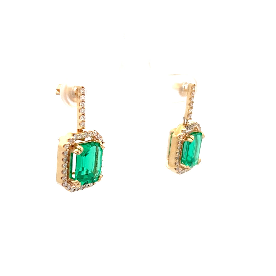 8.75cttw Emerald Drop Earrings | 14k Yellow Gold