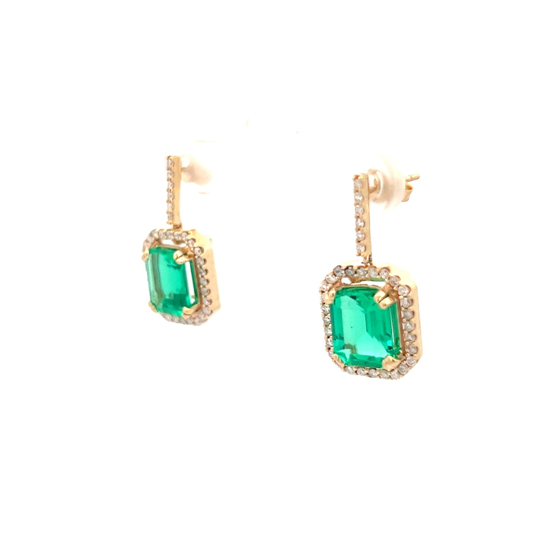 8.75cttw Emerald Dangle Earring | 14k Yellow Gold